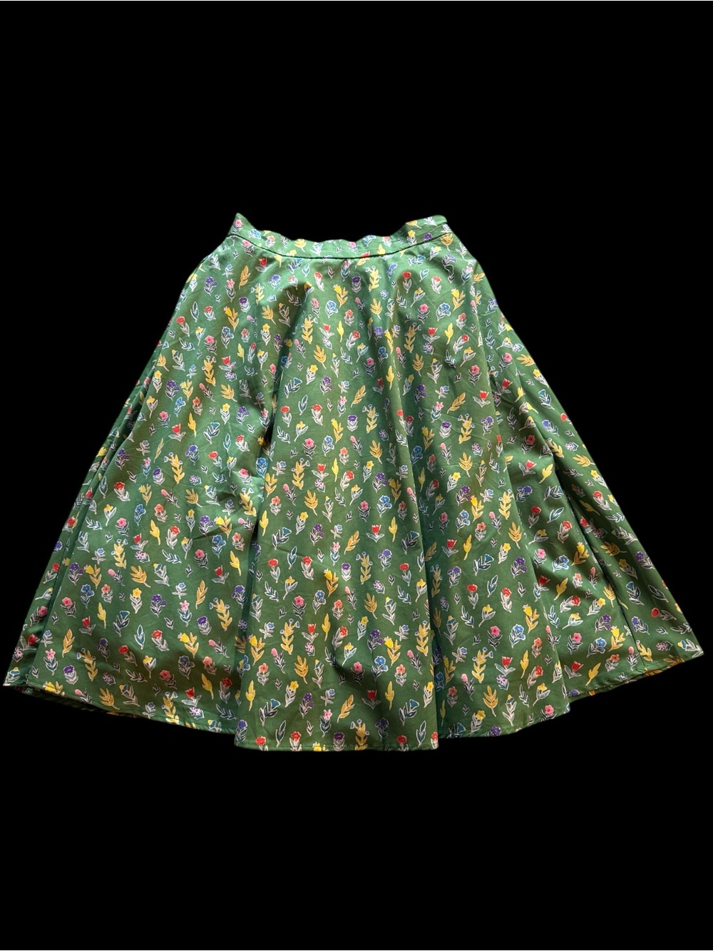 Tulip B Green Yellow Multi Flower Print Midi Circle Skirt Lined Pockets NWT